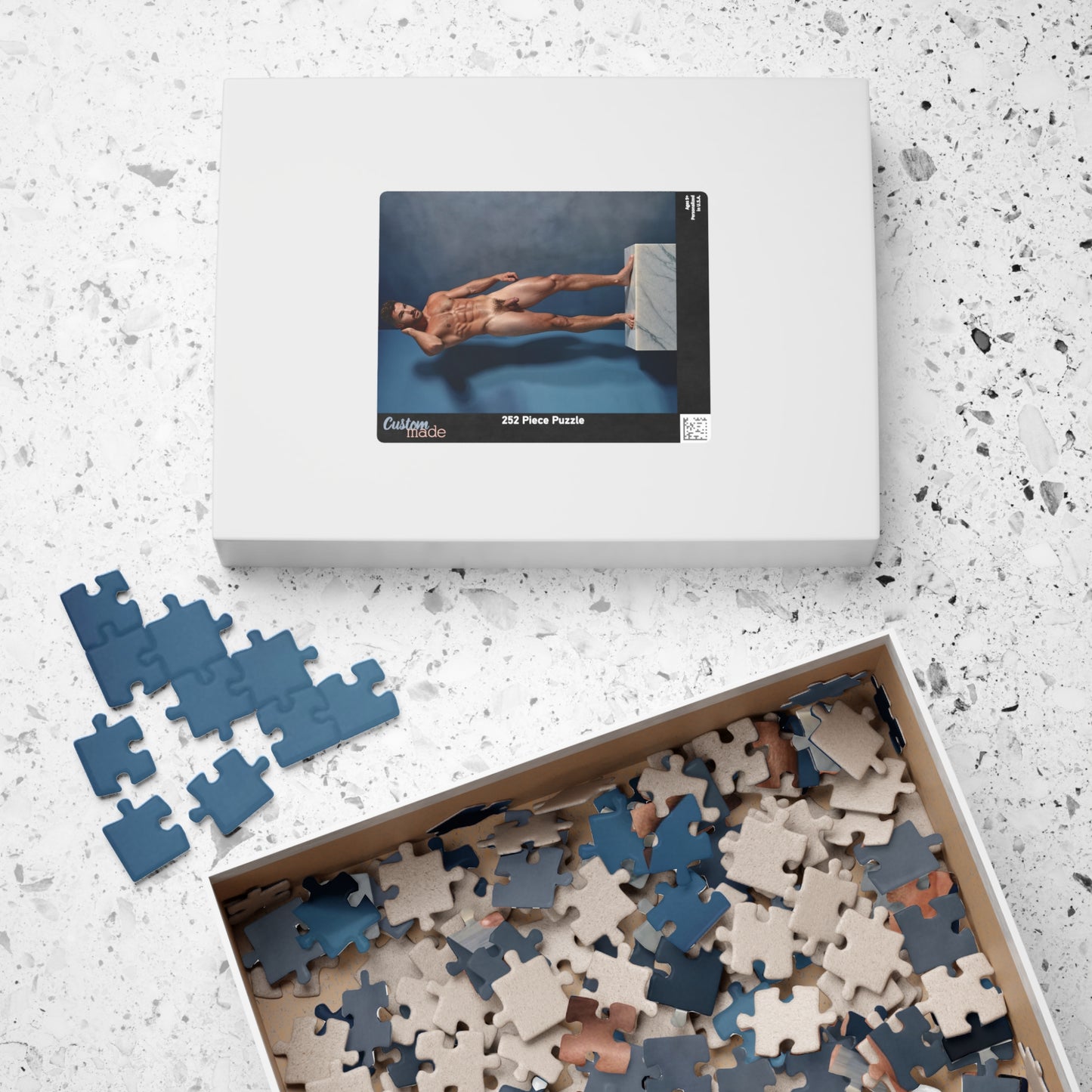 Dick Pic & Gay Porn Puzzle, Full Frontal Nudity Jigsaw Puzzle, Nude Photo of Man on Statue Plinth, Funny Gift for Bachelorette or Gay Bachelor Party