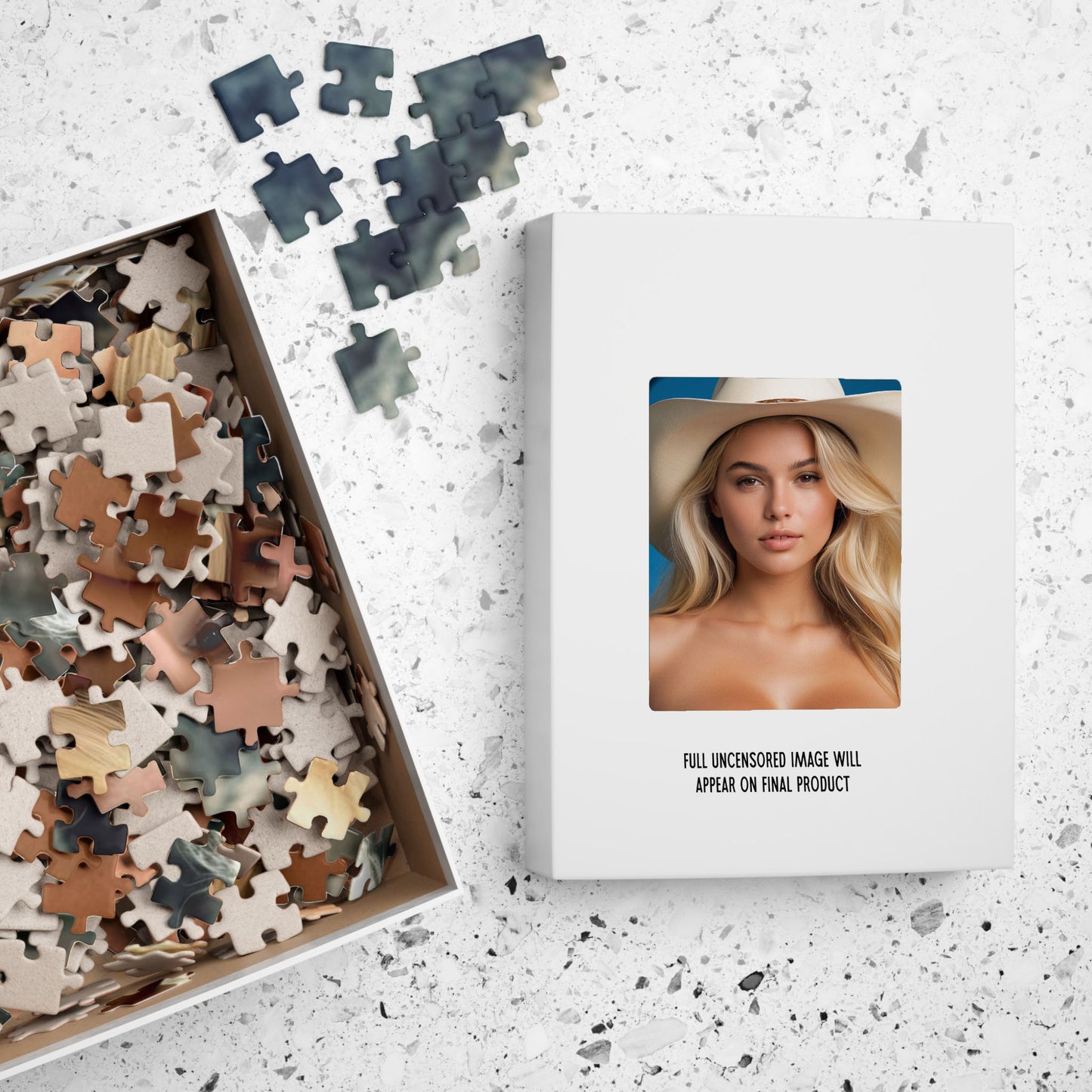 Topless Blonde Cowgirl, Nude Photo Puzzle, 1000-Piece Beautiful Naked Blonde Woman Jigsaw Puzzle, Funny Sexy Gift
