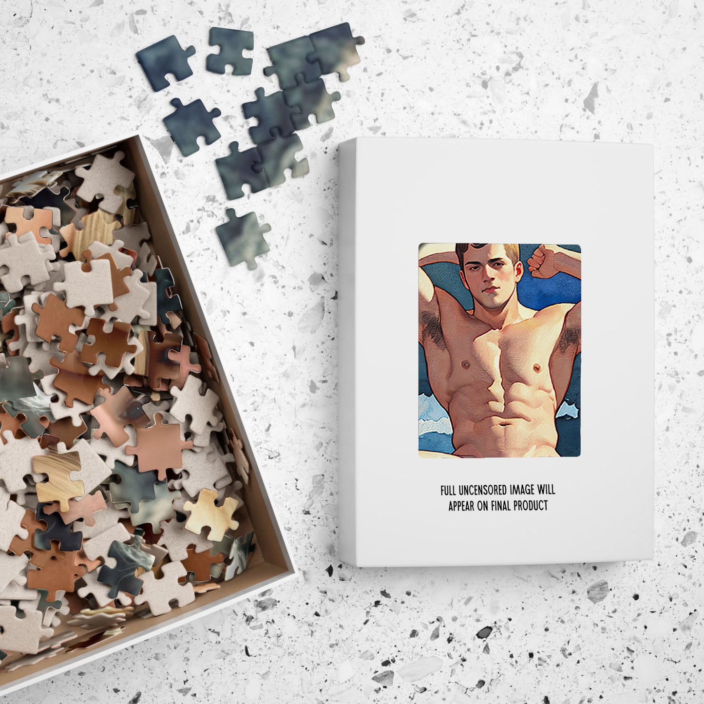Male Nude Painting Jigsaw Puzzle with Full Frontal Nudity in 250, 500, 1000 or 2000 Pieces, Handsome Naked Man in Erotic Art