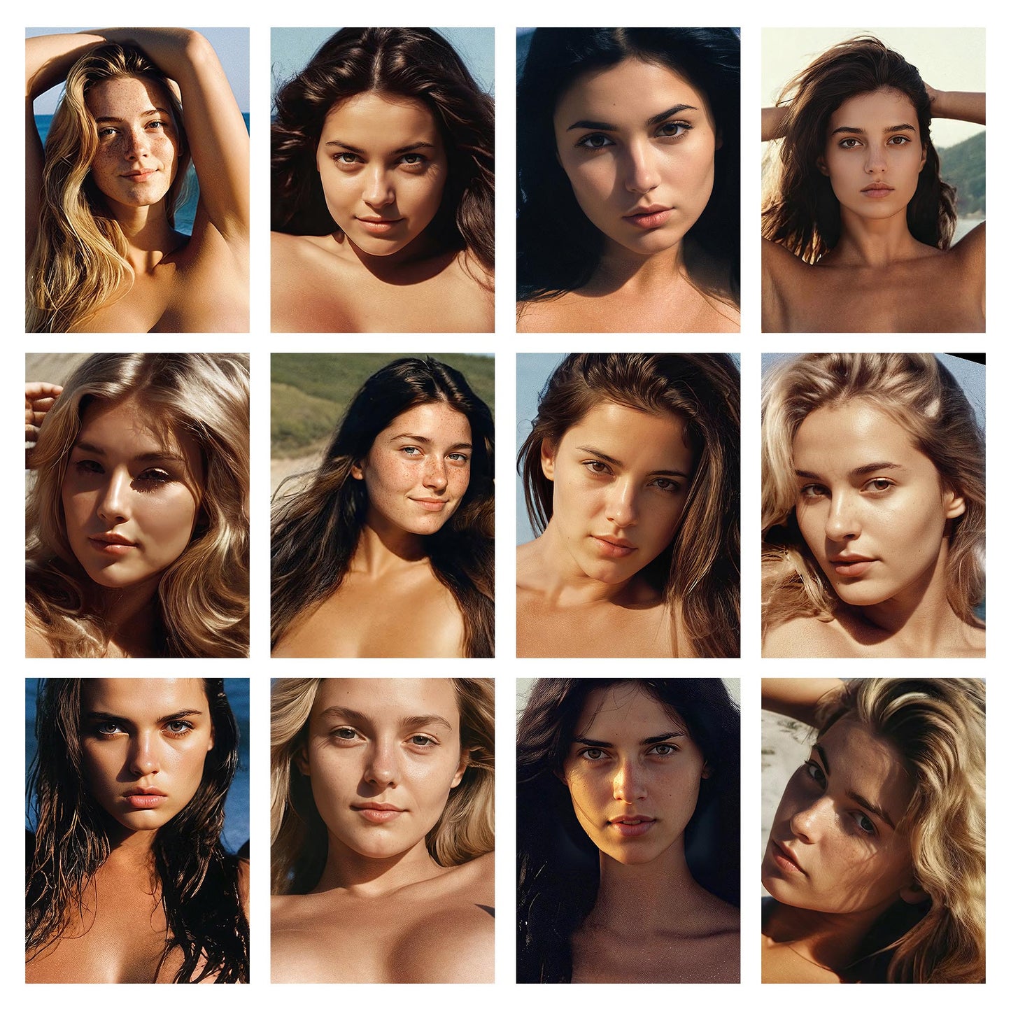 2026 Nude Calendar, Naked Women Posing in Full Frontal Nudity at Beach, Variety of Erotic Poses Including Spread Legs