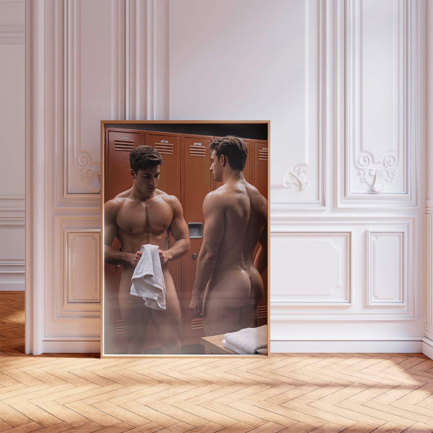 Homoerotic Locker Room Print, Male Nude Photo in Gym, Two Masculine Naked Men, Gay Art & Decor, Muscular Handsome Models