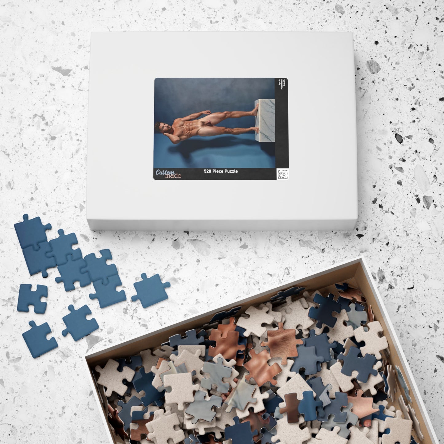 Dick Pic & Gay Porn Puzzle, Full Frontal Nudity Jigsaw Puzzle, Nude Photo of Man on Statue Plinth, Funny Gift for Bachelorette or Gay Bachelor Party