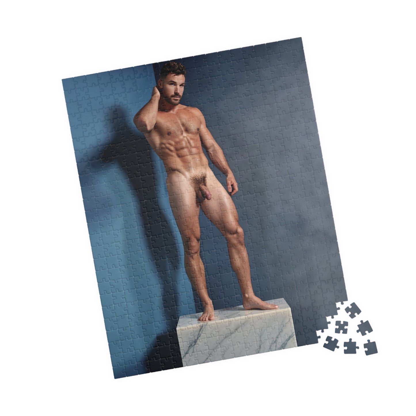 Dick Pic & Gay Porn Puzzle, Full Frontal Nudity Jigsaw Puzzle, Nude Photo of Man on Statue Plinth, Funny Gift for Bachelorette or Gay Bachelor Party