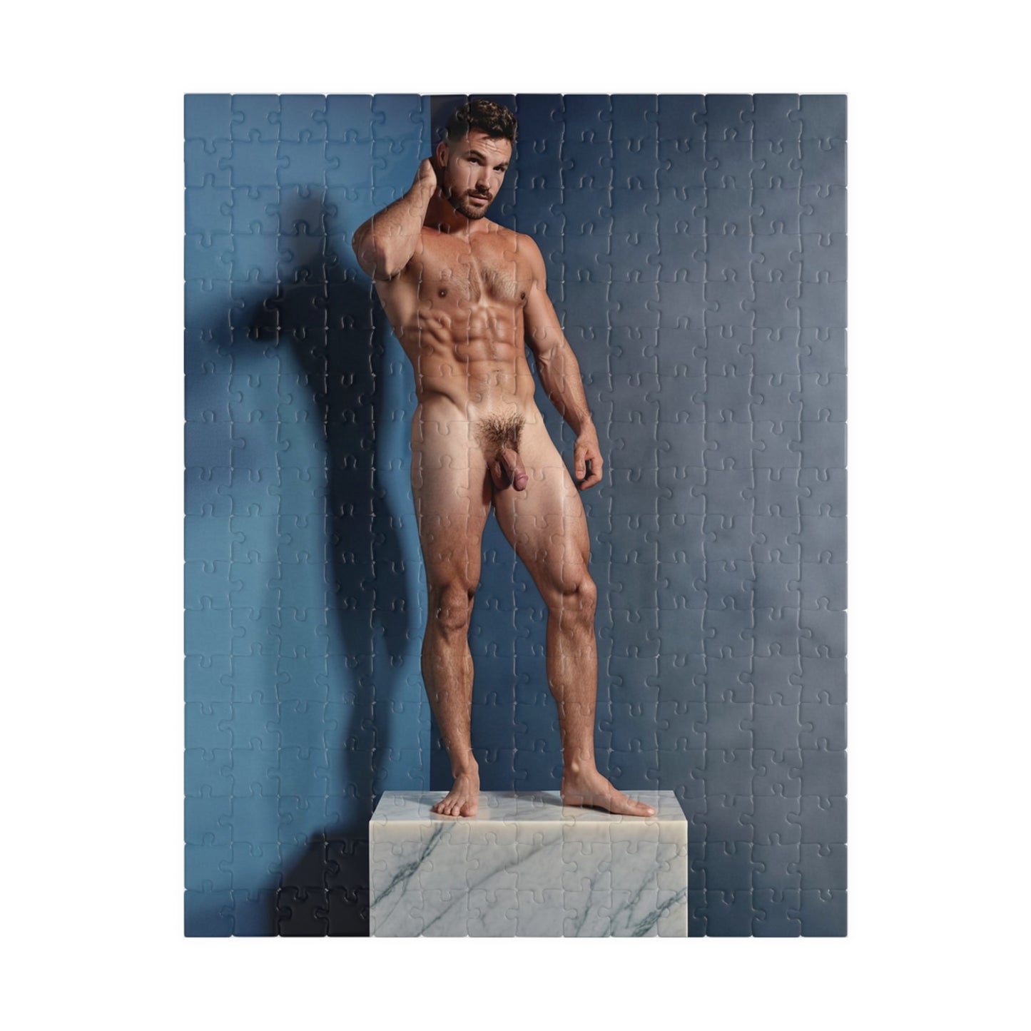 Dick Pic & Gay Porn Puzzle, Full Frontal Nudity Jigsaw Puzzle, Nude Photo of Man on Statue Plinth, Funny Gift for Bachelorette or Gay Bachelor Party