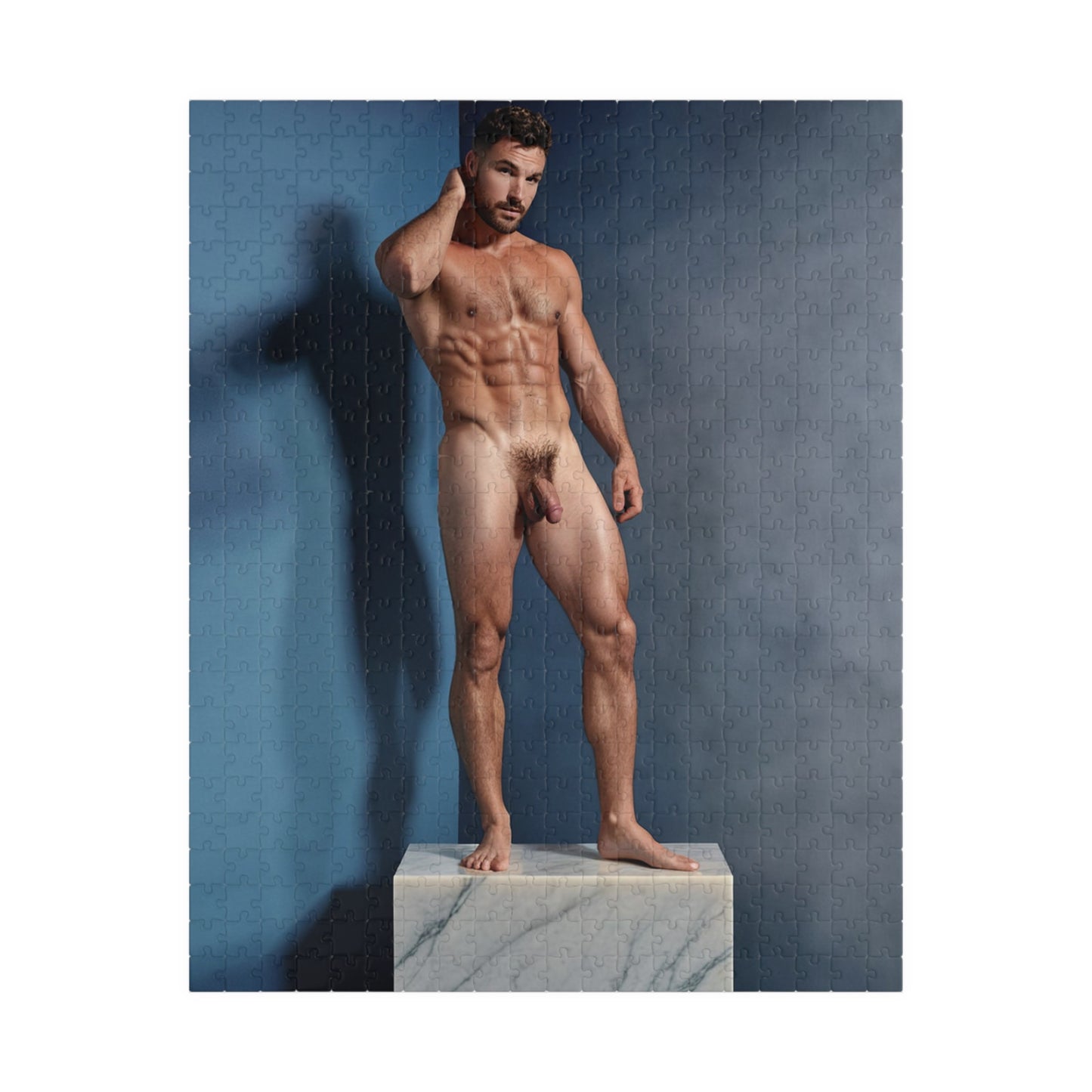 Dick Pic & Gay Porn Puzzle, Full Frontal Nudity Jigsaw Puzzle, Nude Photo of Man on Statue Plinth, Funny Gift for Bachelorette or Gay Bachelor Party