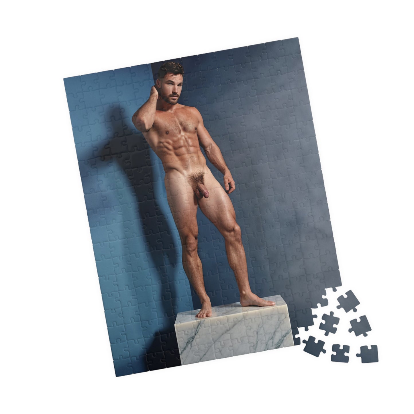 Dick Pic & Gay Porn Puzzle, Full Frontal Nudity Jigsaw Puzzle, Nude Photo of Man on Statue Plinth, Funny Gift for Bachelorette or Gay Bachelor Party