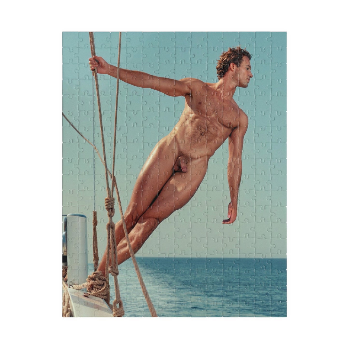 Male Nude Photo Puzzle, Sexy Sailor on Boat, Jigsaw Puzzle with Dick Pic, Hung Male Model with Big Cock, Funny Gift for Bachelorette or Gay Bachelor Party