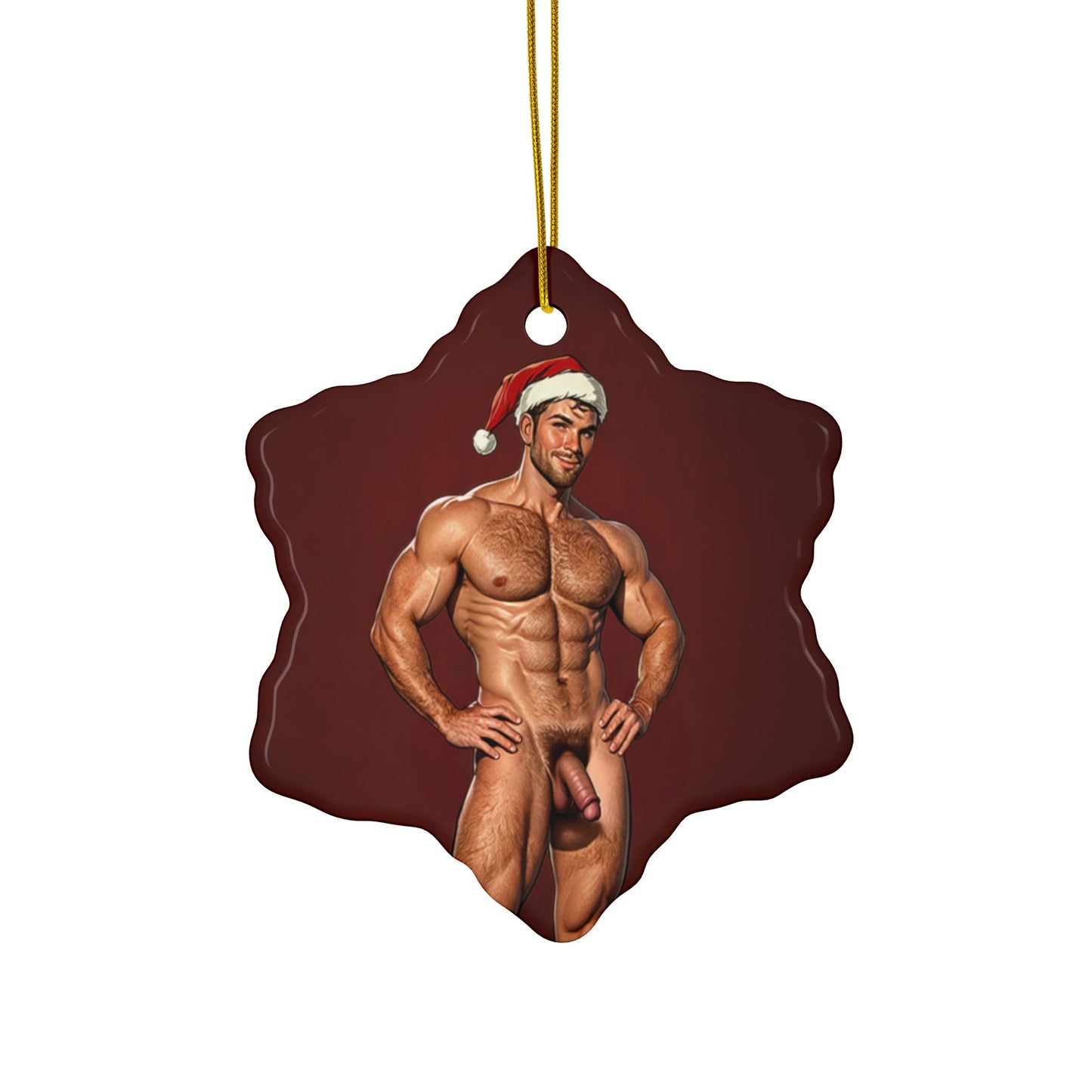 Sexy Santa Christmas Ornament, Dirty Christmas Decorations with Full Frontal Nudity Pinup Art, Santa Claus Dick Pic