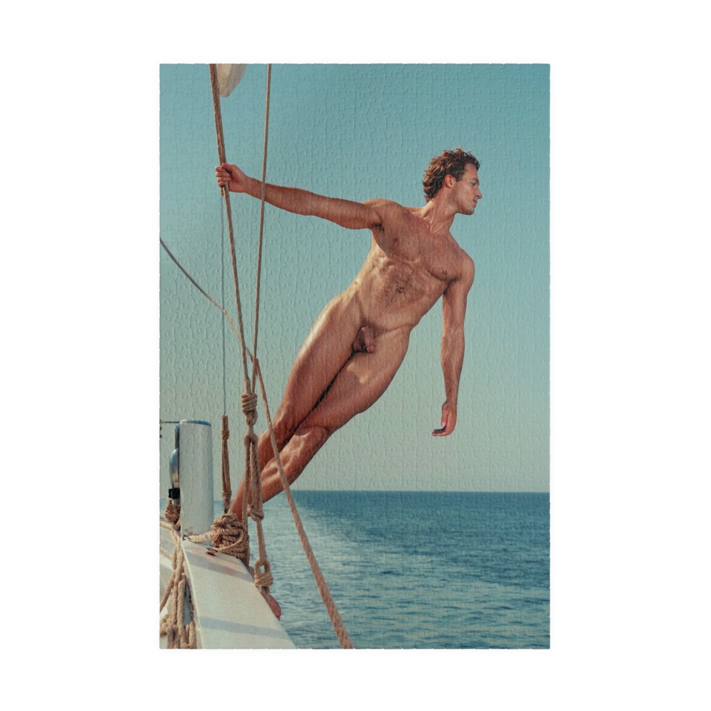 Male Nude Photo Puzzle, Sexy Sailor on Boat, Jigsaw Puzzle with Dick Pic, Hung Male Model with Big Cock, Funny Gift for Bachelorette or Gay Bachelor Party