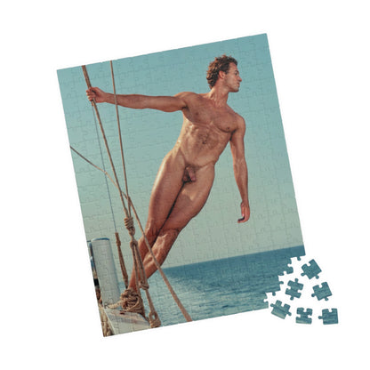 Male Nude Photo Puzzle, Sexy Sailor on Boat, Jigsaw Puzzle with Dick Pic, Hung Male Model with Big Cock, Funny Gift for Bachelorette or Gay Bachelor Party