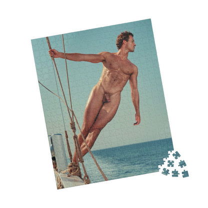 Male Nude Photo Puzzle, Sexy Sailor on Boat, Jigsaw Puzzle with Dick Pic, Hung Male Model with Big Cock, Funny Gift for Bachelorette or Gay Bachelor Party