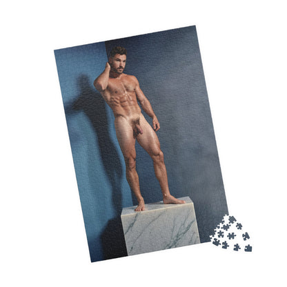 Dick Pic & Gay Porn Puzzle, Full Frontal Nudity Jigsaw Puzzle, Nude Photo of Man on Statue Plinth,  Funny Gift for Bachelorette or Gay Bachelor Party