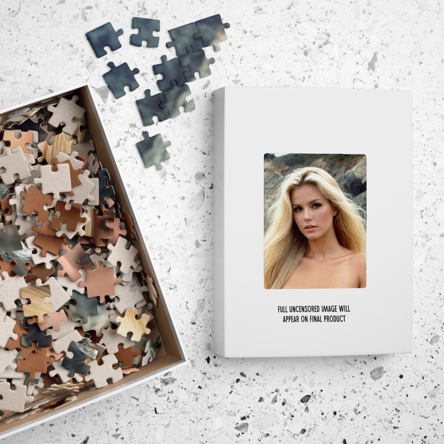 Topless Nude Photo Puzzle, 1000-Piece Beautiful Naked Blonde Woman Jigsaw Puzzle, Funny Sexy Gift for Holidays, Bachelors
