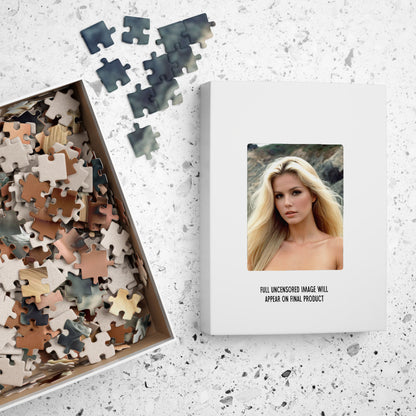 Topless Nude Photo Puzzle, 1000-Piece Beautiful Naked Blonde Woman Jigsaw Puzzle, Funny Sexy Gift for Holidays, Bachelors