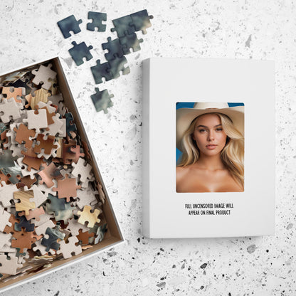 Topless Blonde Cowgirl, Nude Photo Puzzle, 1000-Piece Beautiful Naked Blonde Woman Jigsaw Puzzle, Funny Sexy Gift
