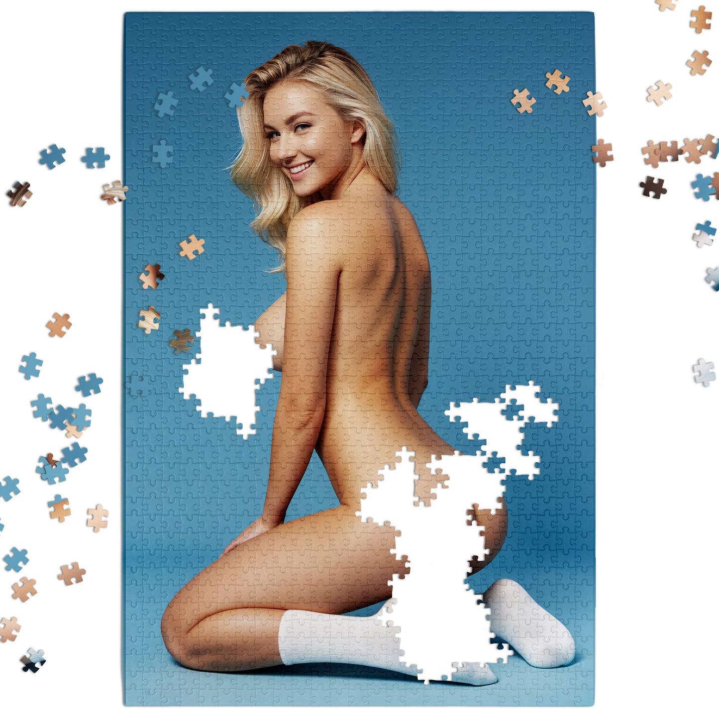 Fully Naked Blonde Photo Puzzle, 1000-Piece Beautiful Nude Blonde Woman Jigsaw Puzzle, Big Boobs, Fun Sexy Gift for Holidays
