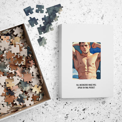 Male Nude Painting Jigsaw Puzzle with Full Frontal Nudity in 250, 500, 1000 or 2000 Pieces, Handsome Naked Man in Erotic Art