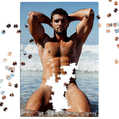 Male Nude Puzzle, Full Frontal Nudity Photo Jigsaw Puzzle, 250, 500, 1000 or 2000 Pieces, Handsome Naked Man in Erotic Photo