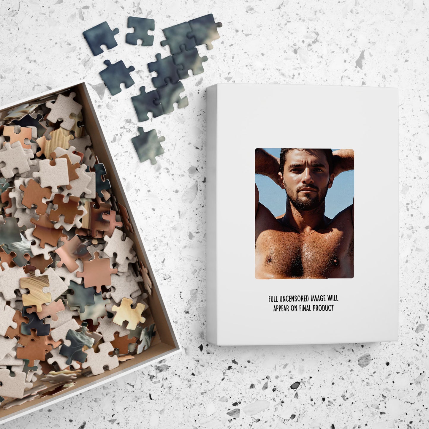 Male Nude Puzzle, Full Frontal Nudity Photo Jigsaw Puzzle, 250, 500, 1000 or 2000 Pieces, Handsome Naked Man in Erotic Photo