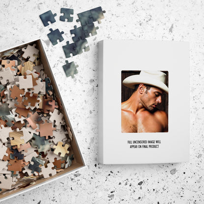 Nude Cowboy Puzzle, Full Frontal Nudity Jigsaw Puzzle, 250, 500, 1000 or 2000 Pieces, Handsome Naked Man in Erotic Photo