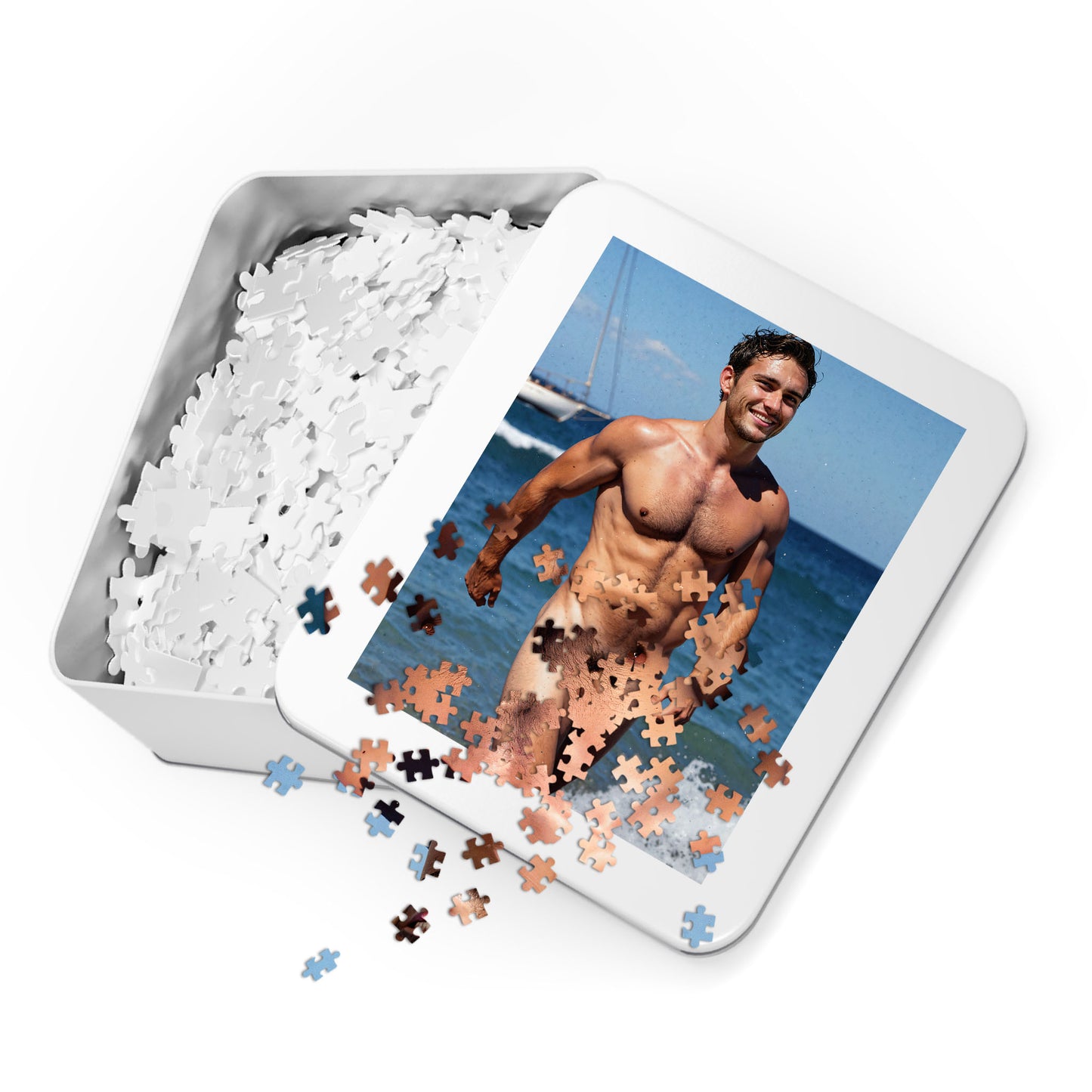 Male Nude Puzzle, Full Frontal Nudity Beach Photo Jigsaw Puzzle, 250, 500, 1000 or 2000 Pieces, Handsome Naked Man Puzzle