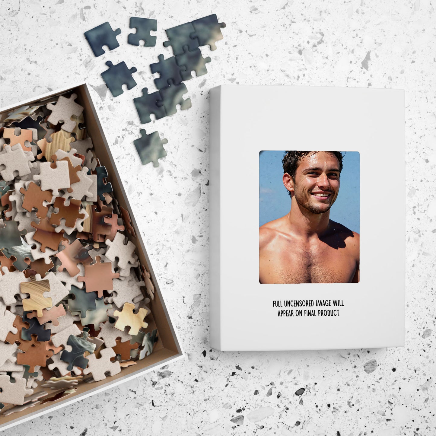Male Nude Puzzle, Full Frontal Nudity Beach Photo Jigsaw Puzzle, 250, 500, 1000 or 2000 Pieces, Handsome Naked Man Puzzle