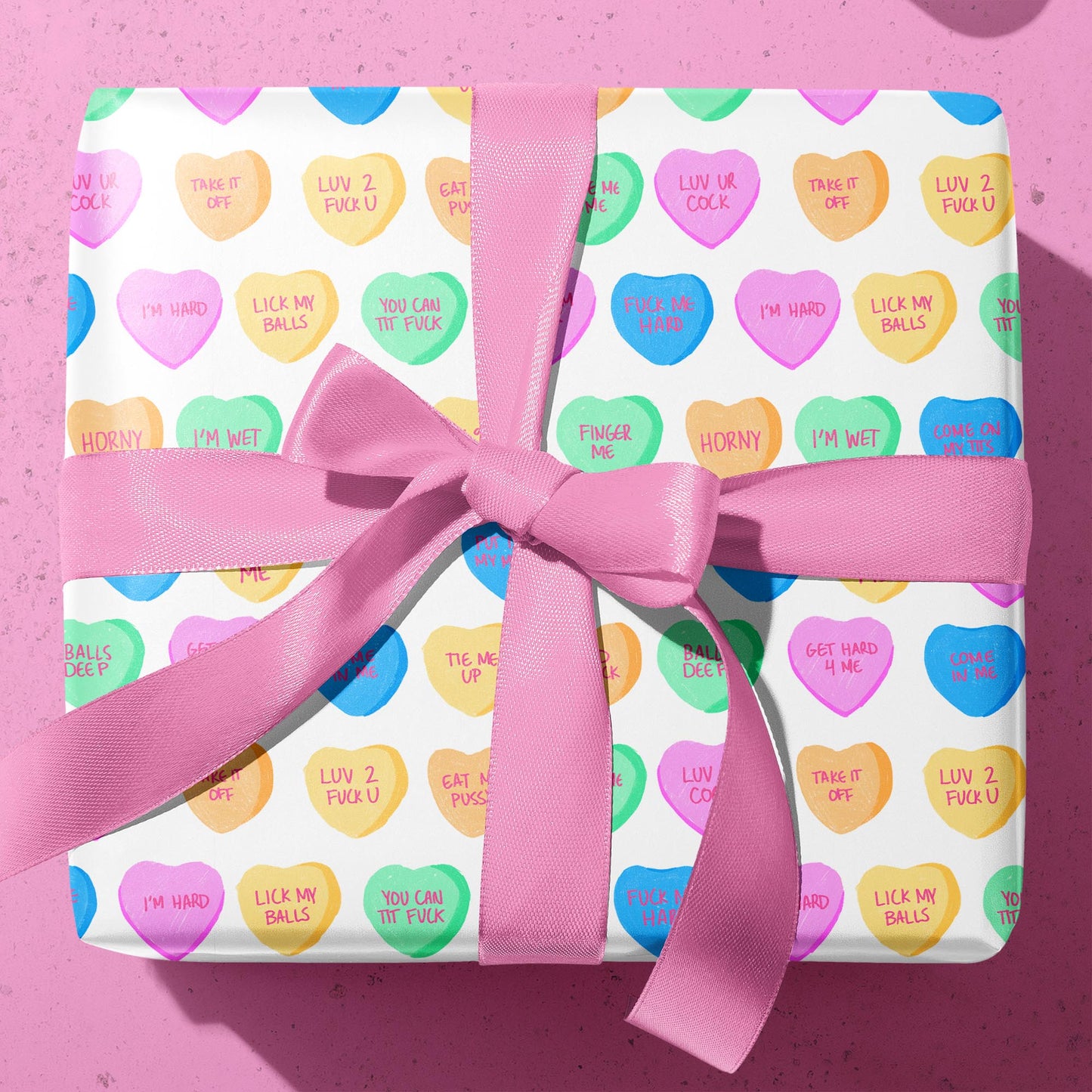 Sexy Valentine Wrapping Paper with Funny & Dirty Candy Hearts, Gift Wrap for Boyfriends, Husbands, or Hookups, Naughty Valentine Present