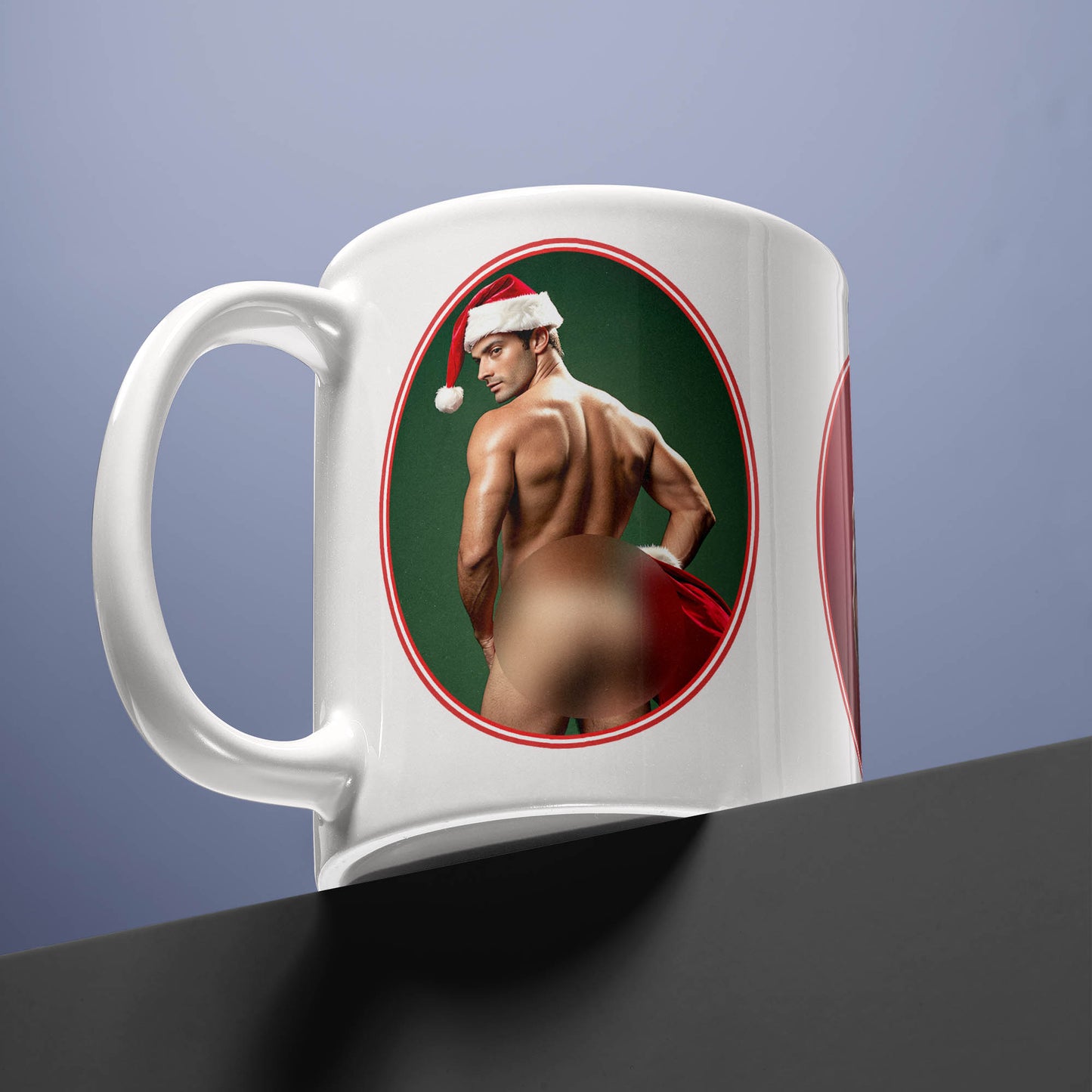 Funny Gay Christmas Mug, Naked Men Photos of Sexy Santa for Naughty Holiday, Handsome Muscular Butts on Color Changing Magic Mug, Dirty Gift