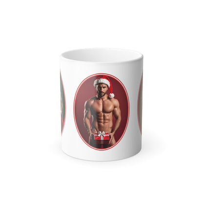 Funny Gay Christmas Mug, Naked Men Photos of Sexy Santa for Naughty Holiday, Handsome Muscular Butts on Color Changing Magic Mug, Dirty Gift