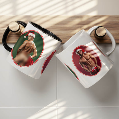 Funny Gay Christmas Mug, Naked Men Photos of Sexy Santa for Naughty Holiday, Handsome Muscular Butts on Color Changing Magic Mug, Dirty Gift