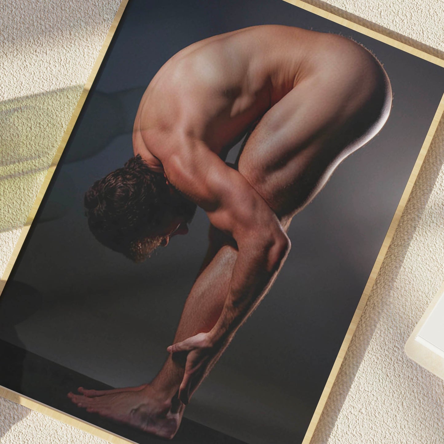 Photo Portrait of Athletic Man Stretching in Full Nudity, Muscular and Handsome Model