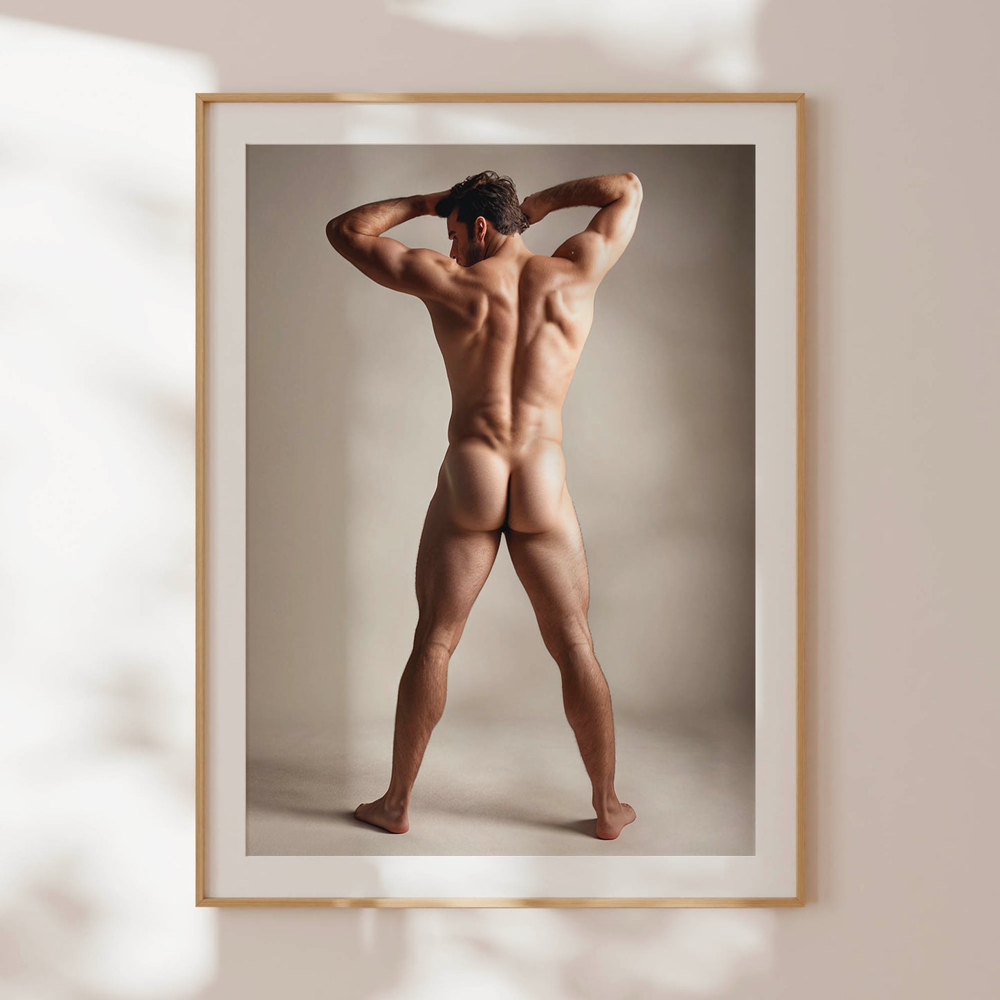 Handsome Nude Photo, Muscular and Athletic Model Posing Naked, Photo Taken from Behind