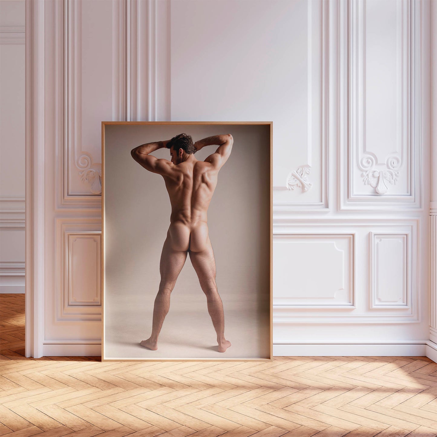 Handsome Nude Photo, Muscular and Athletic Model Posing Naked, Photo Taken from Behind