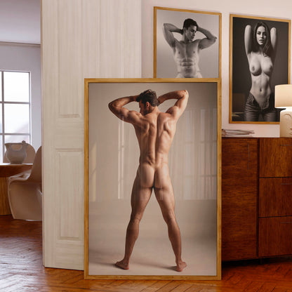 Handsome Nude Photo, Muscular and Athletic Model Posing Naked, Photo Taken from Behind
