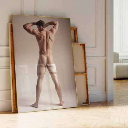 Handsome Nude Photo, Muscular and Athletic Model Posing Naked, Photo Taken from Behind
