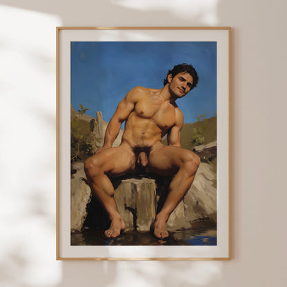 Homoerotic Art Print, Male Nude Painting, Full Frontal Nudity Giclee Print, Gay Art & Decor, Handsome Naked Man