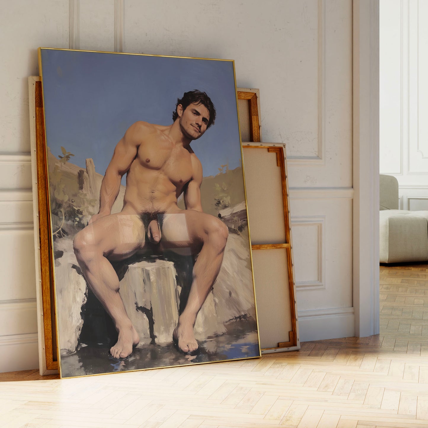 Homoerotic Art Print, Male Nude Painting, Full Frontal Nudity Giclee Print, Gay Art & Decor, Handsome Naked Man