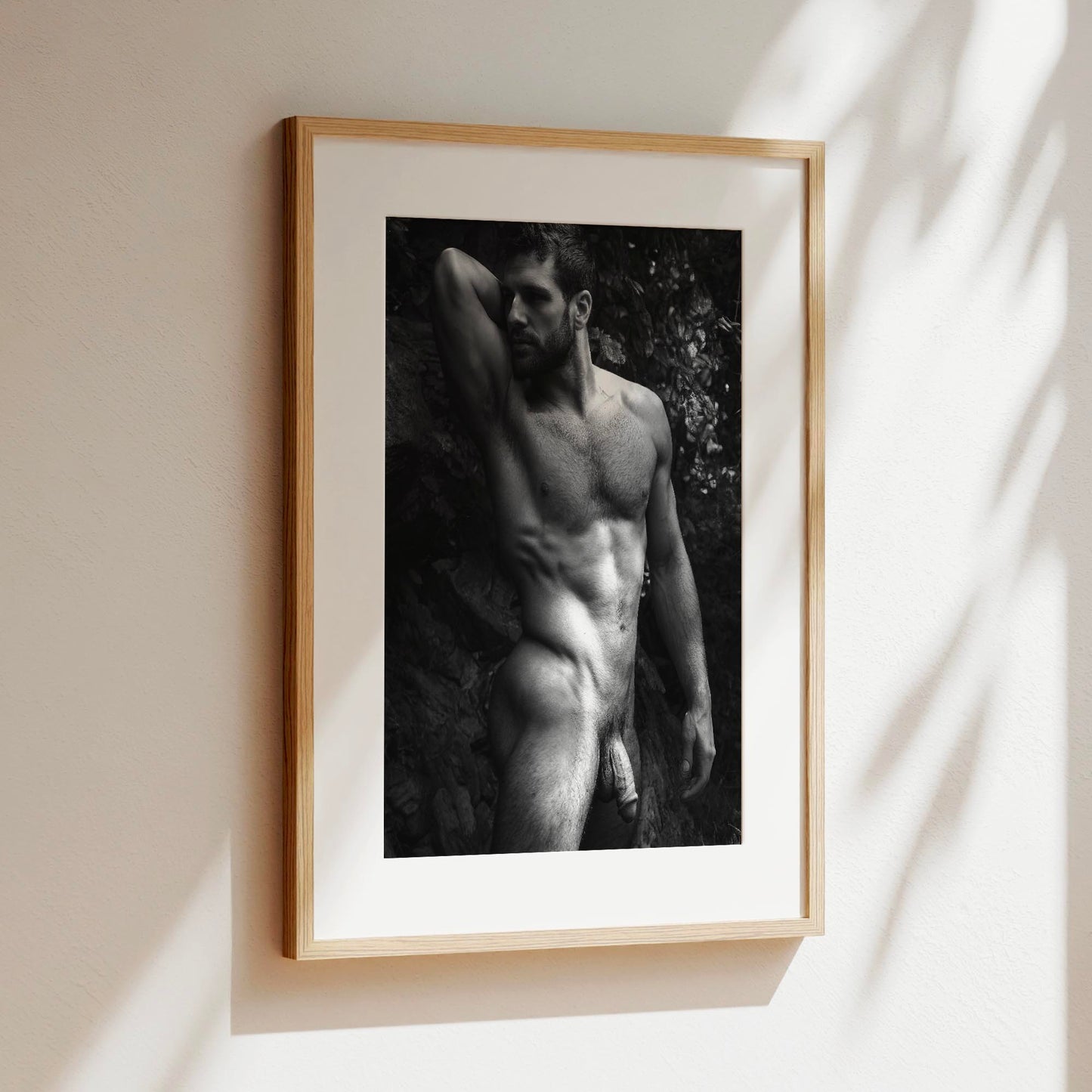Handsome Male Nude Photo with Full Frontal Nudity, Lumberjack Posing Nude Outdoors, Masc Model in Homoerotic Poster