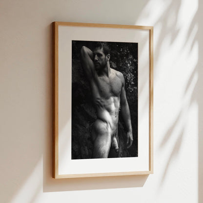 Handsome Male Nude Photo with Full Frontal Nudity, Lumberjack Posing Nude Outdoors, Masc Model in Homoerotic Poster