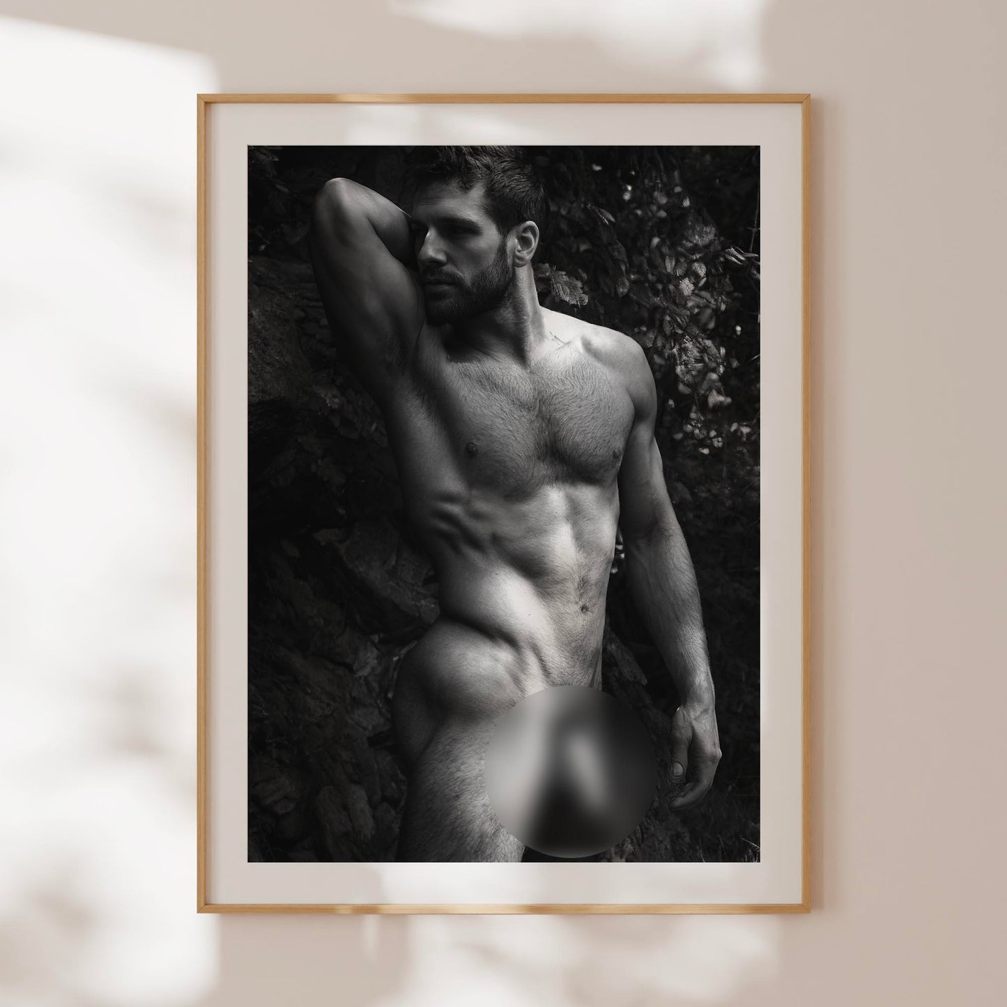 Handsome Male Nude Photo with Full Frontal Nudity, Lumberjack Posing Nude Outdoors, Masc Model in Homoerotic Poster