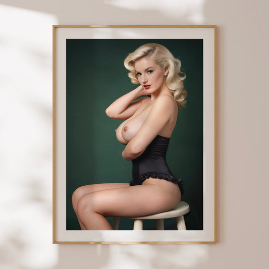 Gorgeous Topless Blonde Woman in Burlesque Photo Big Boobs, Sexy Decor, Naked Woman, Large Breasts, Man Cave Art, Erotica