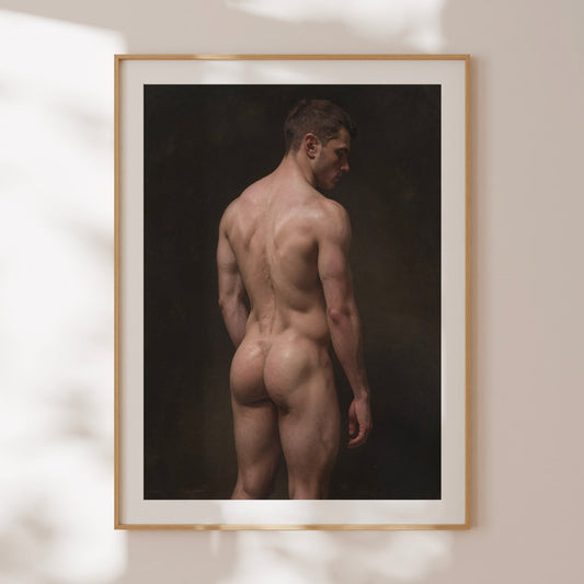 Nude Painting, Muscular Man With Round Butt in Homoerotic Art Print, Tasteful Erotica and Nudity