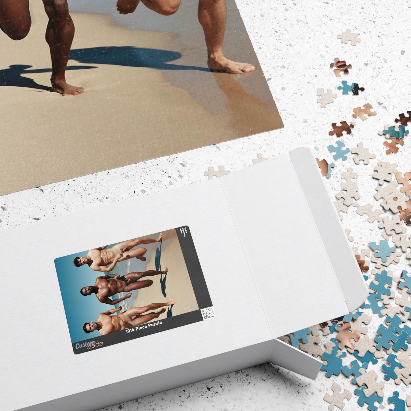 Male Nude Photo Puzzle, Sexy Men with Big Dicks Running on Beach Jigsaw Puzzle, Dirty Gift for Bachelorette or Gay Bachelor Party, Gay Beefcake Puzzle