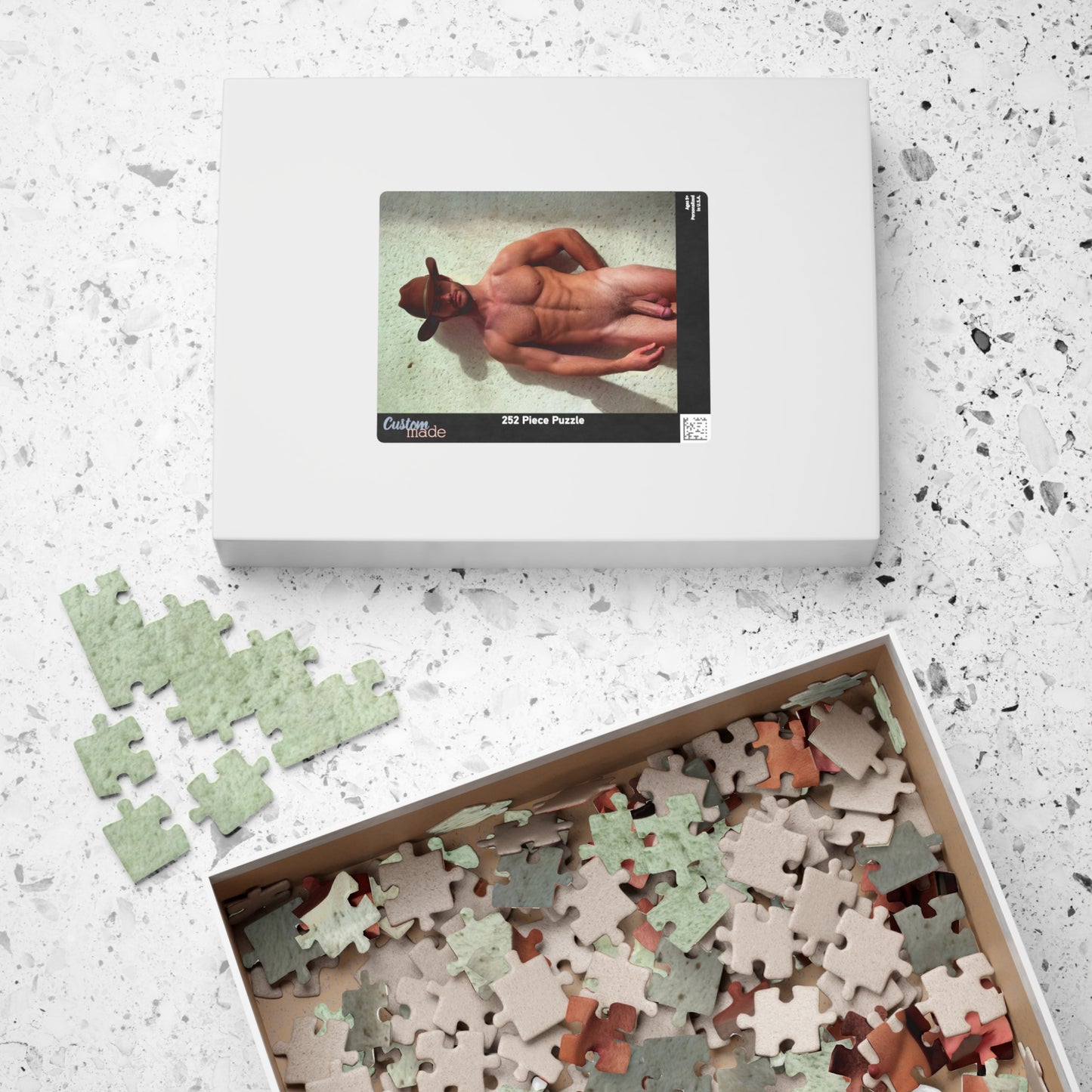 Naked Cowboy with Big Penis Puzzle, Dick Pic, Handsome Retro Porn Photo Jigsaw Puzzle, Gift for Bachelorette or Gay Bachelor Party, Dirty Present