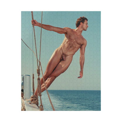 Male Nude Photo Puzzle, Sexy Sailor on Boat, Jigsaw Puzzle with Dick Pic, Hung Male Model with Big Cock, Funny Gift for Bachelorette or Gay Bachelor Party