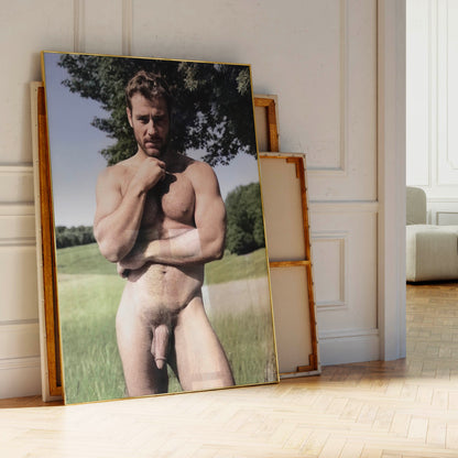 Handsome Nude Photo, Hung Naked Farmer With Big Dick & Muscular Physique Posing Outdoors in Full Frontal Nudity, Classic Bodybuilder Erotica