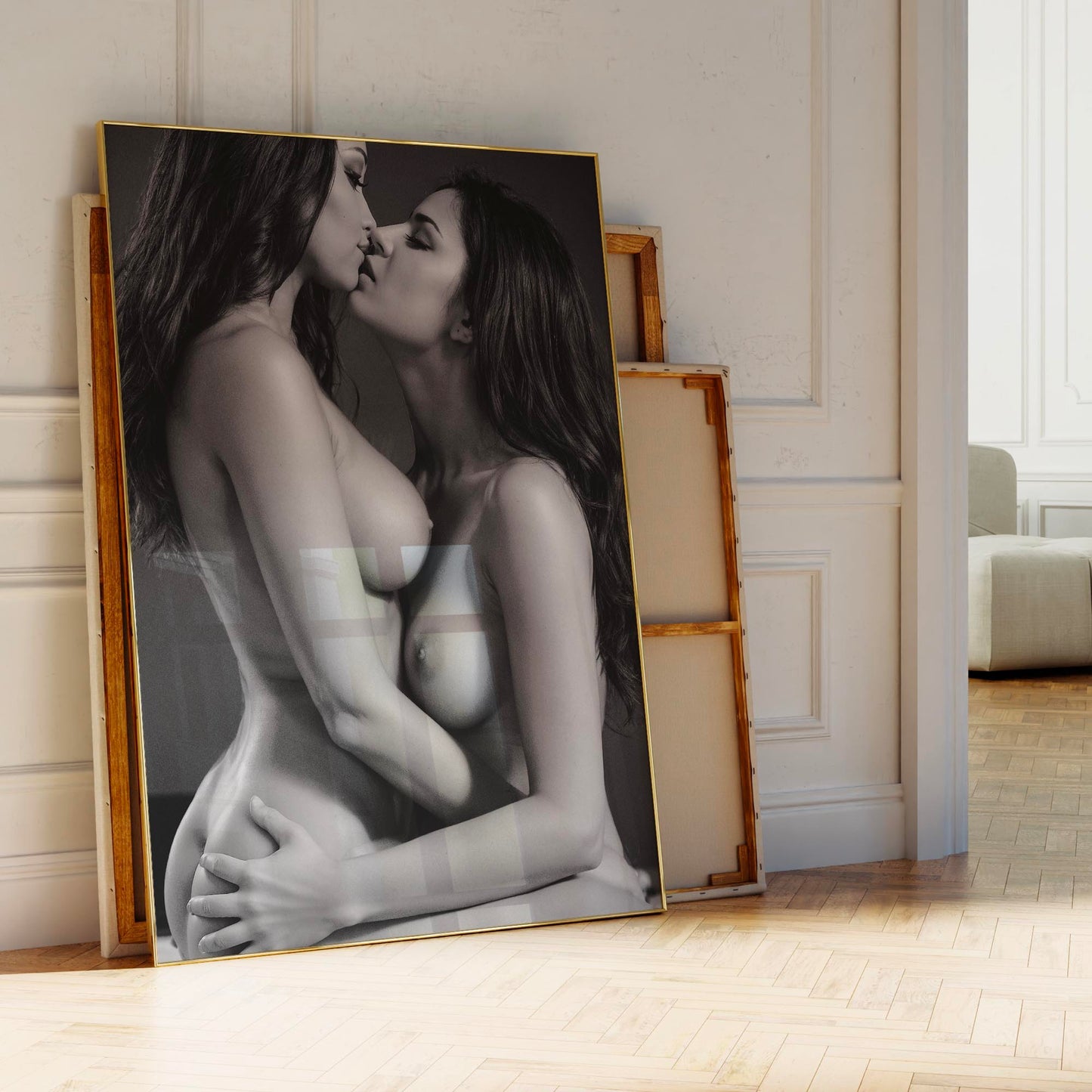 Nude Photo, Big Boobs, Two Girls Kissing Poster, Naked Lesbian Couple, Fully Naked Showing Perfect Tits, Stunning Bodies, LGBTQ+ Art