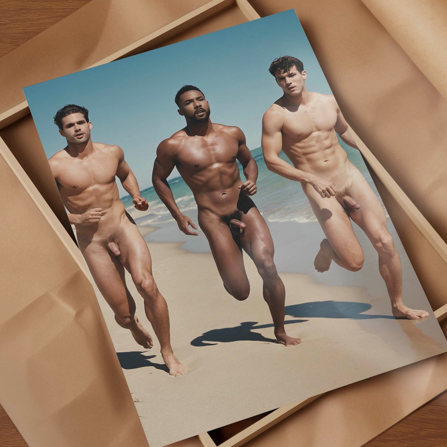 Nude Men in Full Frontal Nudity, Big Penises on Handsome Hung Men Running Naked Down Beach, Muscular Nude Bodybuilders, Hot Male Nude Photo