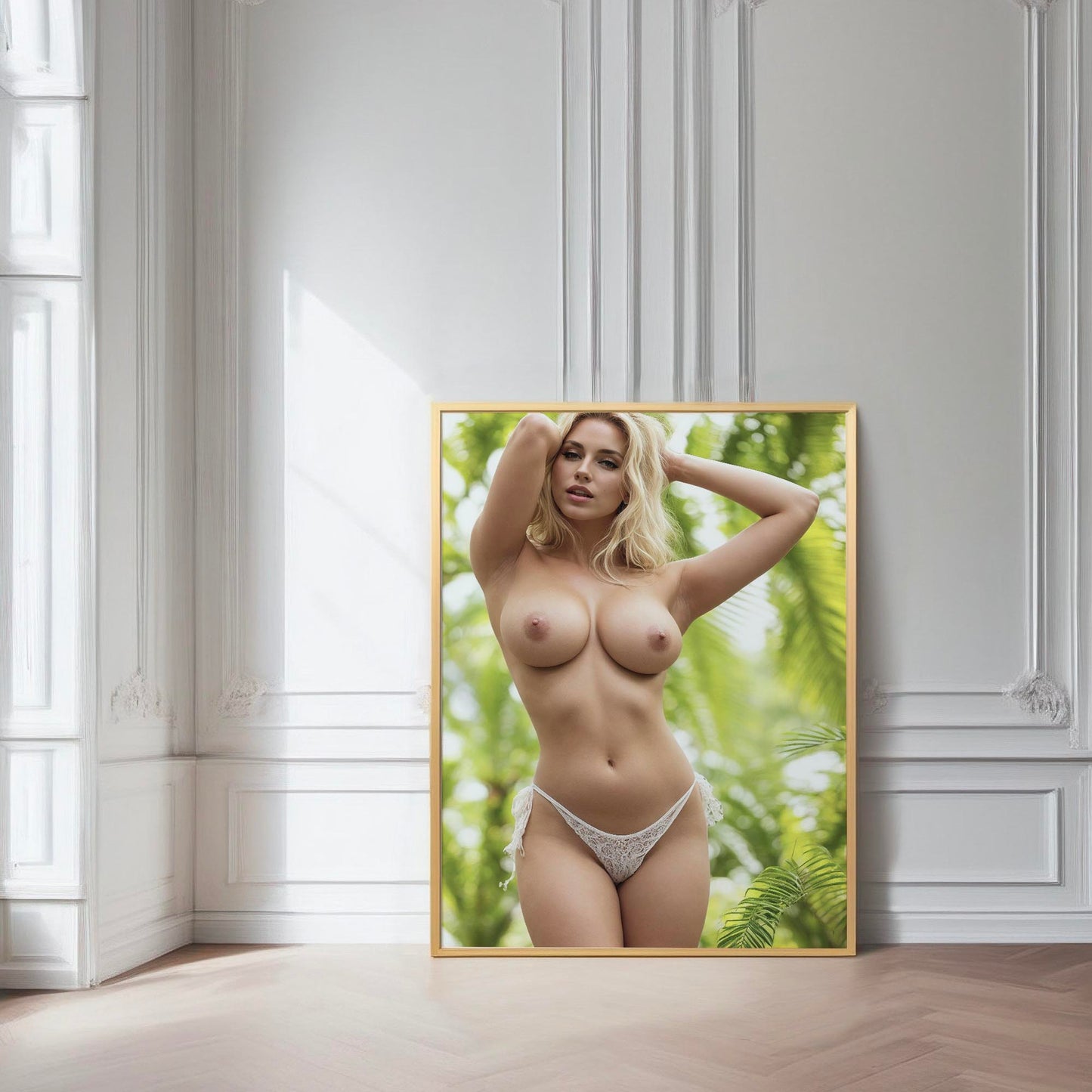 Topless Nude Photo, Sexy Beach Blonde with Big Boobs Showing Hot Body and Perfect Tits, Artistic and Sexy Classy Porn Photo, Dorm Poster