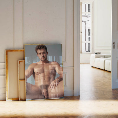 Dick Pic, Handsome Nude Male Model with Big Penis Sitting in Chair, Flaccid Soft Cock Nude Photo, Gay Interest, Art and Homoerotic Decor